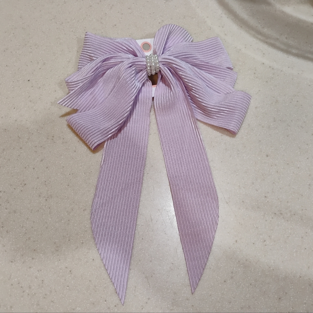 Lavender Pearl Hair Bow Barrette